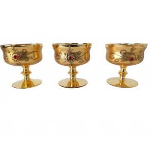 Bohemian 1970's Czechia Compote Goblet Glass 3-Set Gold Gilt